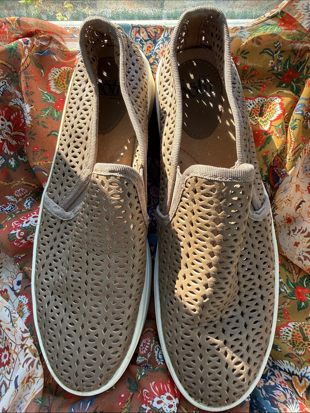 Sofft Perforated Slip-On Leather Loafers Casual Shoes in Taupe